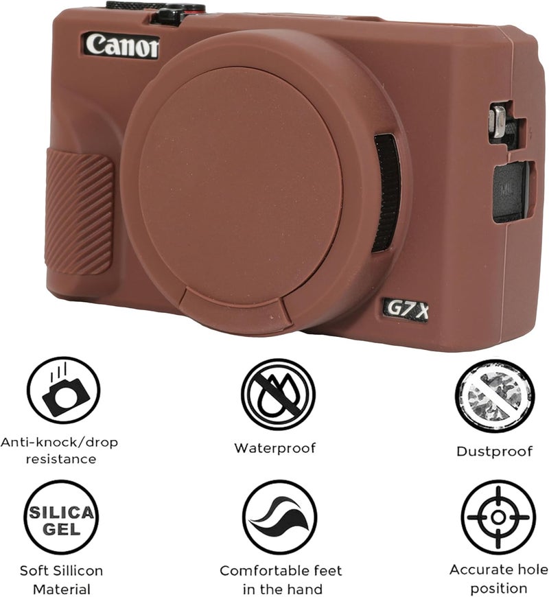 AEXUTDA Case for Canon Powershot G7X Mark III Digital Camera, G7X Mark iii Camera Silicone Case, Anti-Scratch Slim Fit Soft Skin, G7X Mark 3 Accessories with Detachable Lens Cover - Brown - Image 3